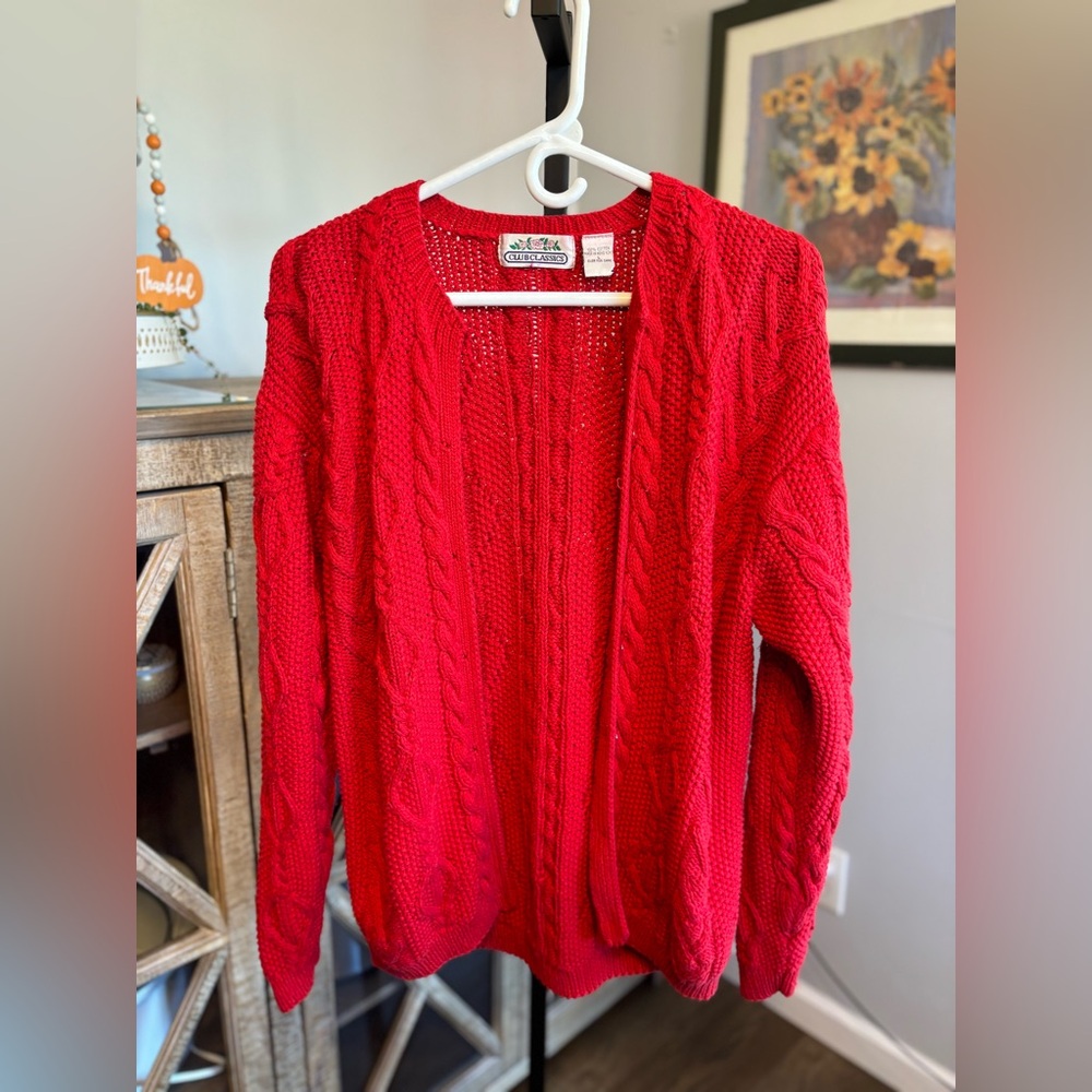VINTAGE RED CHUNKY KNIT CARDIGAN